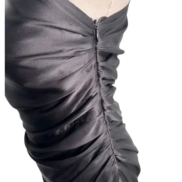 The Sei 100% silk one shoulder high slit evening formal dress black size 2 - Picture 8 of 10